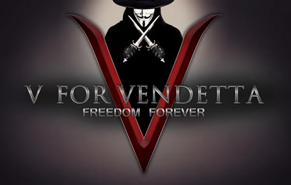 Картинка шляпа, маска, клинки, V For Vendetta