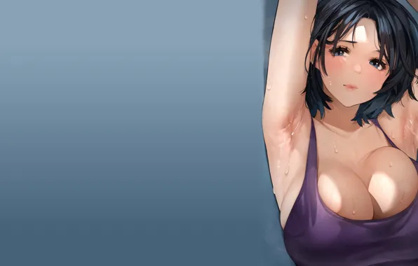 Картинка girl, hot, sexy, cleavage, Anime, boobs, woman, short hair, pretty, lady, breasts, sweat, armpit, sweaty