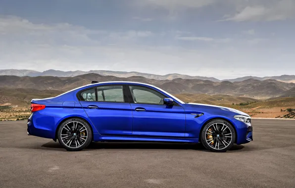 Картинка синий, BMW, профиль, седан, BMW M5, четырёхдверный, 2017, M5, F90