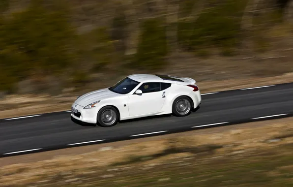 Картинка дорога, белый, скорость, Nissan, 2011, 370Z