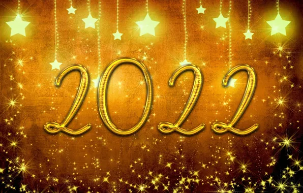 Картинка звезды, цифры, Новый год, золотые, 2022
