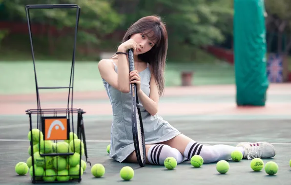 Картинка девушка, азиатка, теннис
