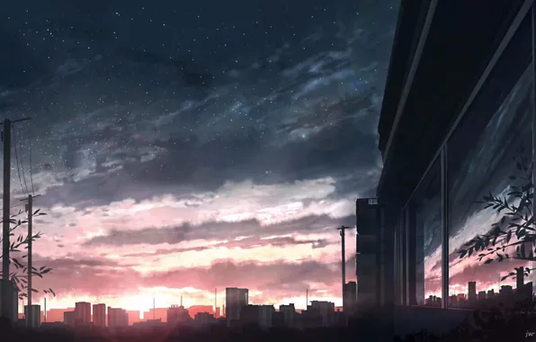 Картинка небо, закат, город