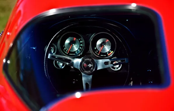 Картинка Corvette, Red, Car, Classic, Old, Window, Gauses