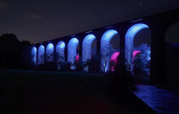 Картинка ночь, мост, цвет