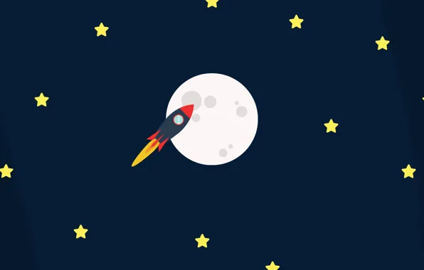 Картинка космос, звезды, полет, луна, ракета
