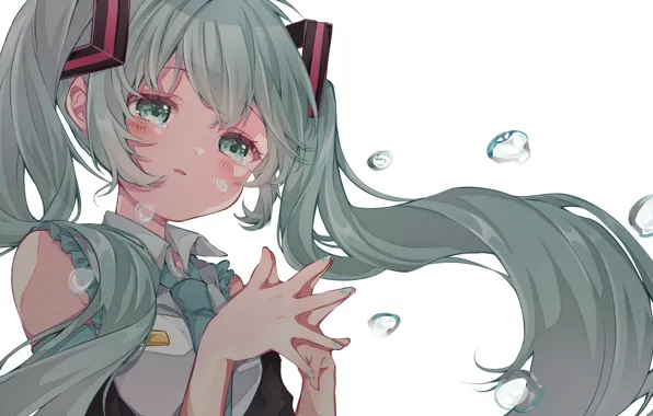 Картинка вода, девушка, капли, Hatsune Miku, Vocaloid