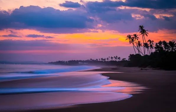 Картинка waves, sea, coast, sunset