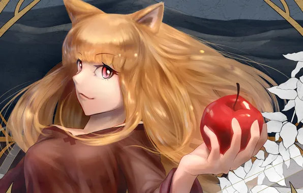 Картинка девушка, яблоко, ушки, Spice and Wolf, Holo, Волчица И Пряности