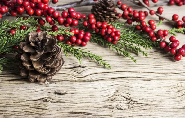 Картинка украшения, ягоды, Новый Год, Рождество, Christmas, шишки, wood, New Year, decoration, Merry