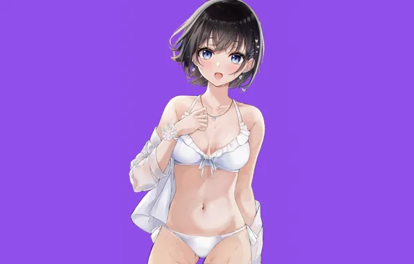 Картинка kawaii, girl, sexy, Anime, short hair, pretty, cute, bikini, white bikini