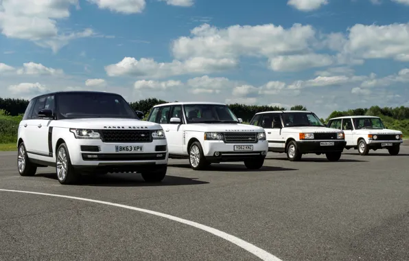 Картинка Land Rover, Range Rover, Белые, Автомобили, Ленд Ровер, История, Четыре поколения