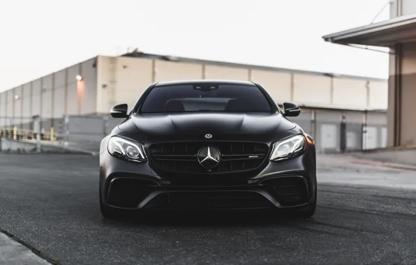 Картинка Mercedes, Front, AMG, Black, Evening, E63, Face, Sight