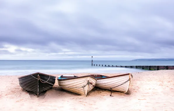 Картинка море, берег, лодки, England, Bournemouth