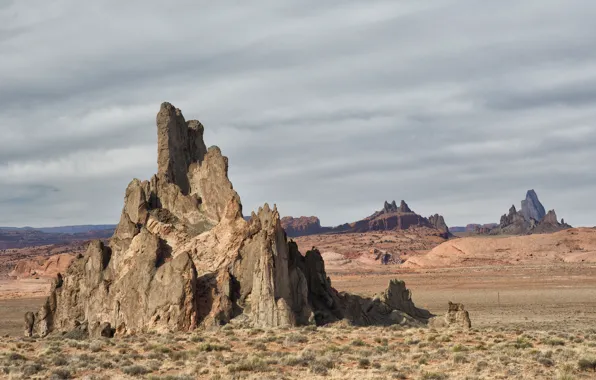 Картинка небо, облака, горы, тучи, природа, пасмурно, скалы, пустыня, Аризона, США
