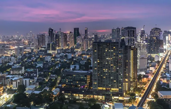Картинка город, Тайланд, Бангкок, сумерки