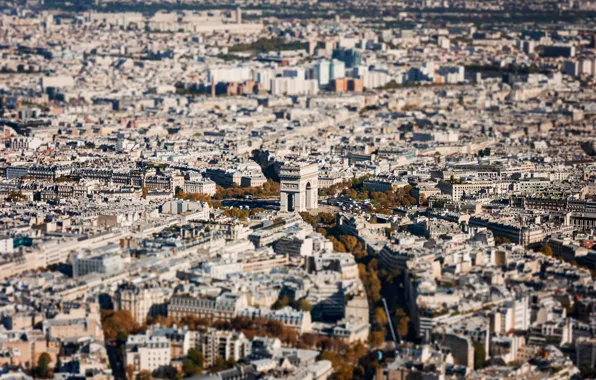 Картинка Париж, tilt-shift, Триумфальная арка, arc de triomphe de l'Étoile