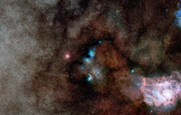 Картинка Nebula, NGC 6559, Messier 8, Constellation of Sagittarius, Digitized Sky Survey 2, The Trifid Nebula, …