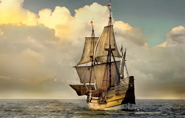Картинка море, Англия, парусник, паруса, копия, Мейфлауэр II