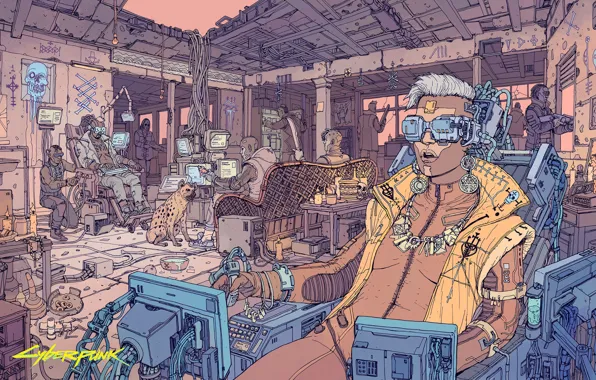 Картинка люди, здание, руины, киборги, Cyberpunk 2077, Киберпанк 2077