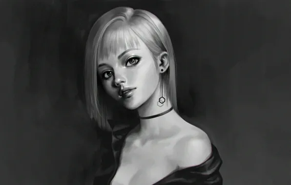 Картинка портрет, арт, Girl, чёрно белое, Mintbrush B.