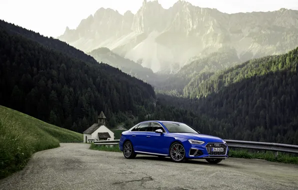Картинка синий, Audi, седан, Audi A4, на дороге, Audi S4, 2019