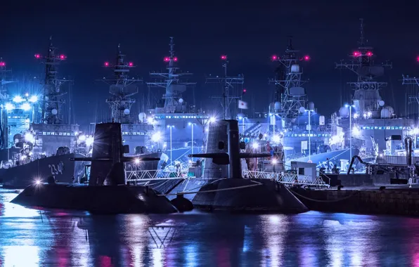Картинка ночь, Япония, база, военно-морская