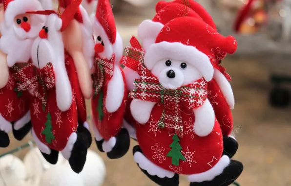 Картинка зима, белый, красный, праздник, игрушки, шарф, медведь, Рождество, Новый год, медвежонок, медвежата, белый медведь, фигурки, …