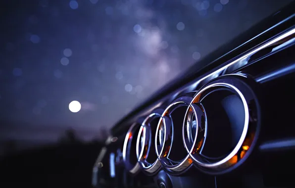 Картинка Audi, Stars, Night, Camera, Emblem, VAG, Four Rings