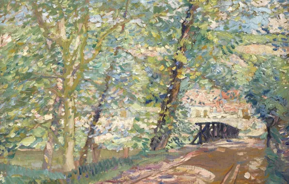 Картинка пейзаж, картина, Karl Albert Buehr, Карл Альберт Бюр, 1908-11, Мост Ведущий к Дому Художника