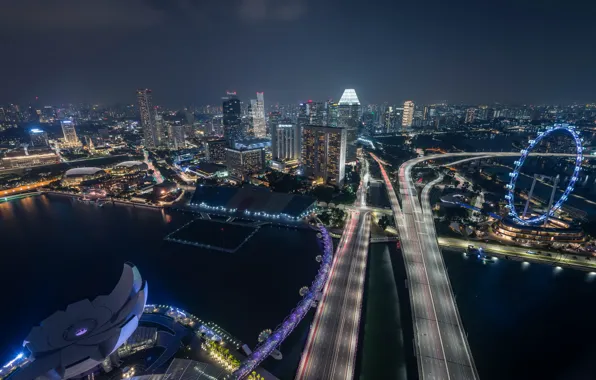 Картинка Singapore, Marina Bay, Night panorama, Big City Feeling
