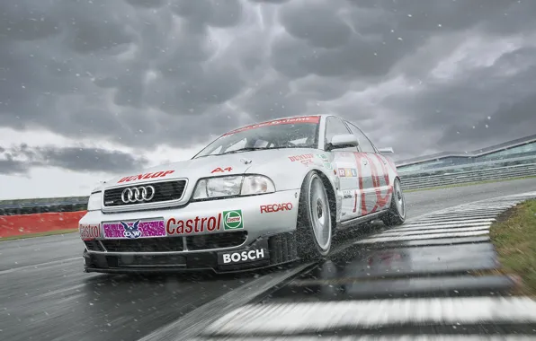 Картинка Audi, Race, Front, Water, Silver, Track, Audi A4, A4 B5