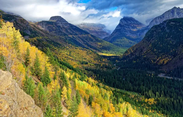 Картинка осень, лес, горы, склоны