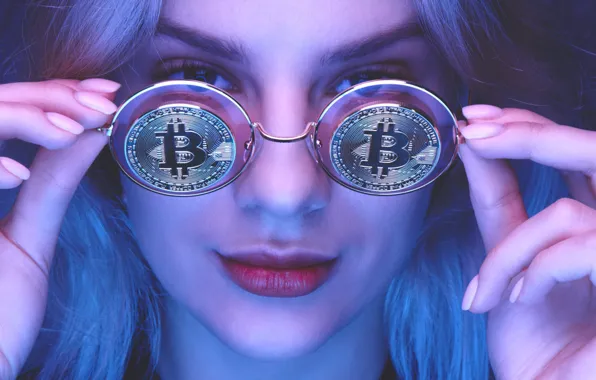 Картинка girl, glasses, coin, bitcoin