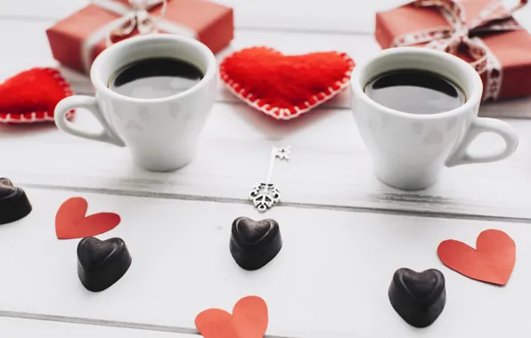 Картинка любовь, подарок, сердце, сердечки, red, love, heart, wood, cup, romantic, valentine's day, gift, coffee