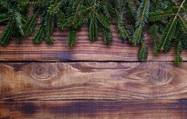 Картинка фон, дерево, доски, елка, Christmas, wood, background, fir tree, ветки ели