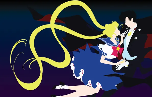 Картинка девушка, романтика, пара, парень, двое, чёрный фон, Sailor Moon