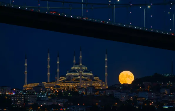 Картинка ночь, Стамбул, Босфор