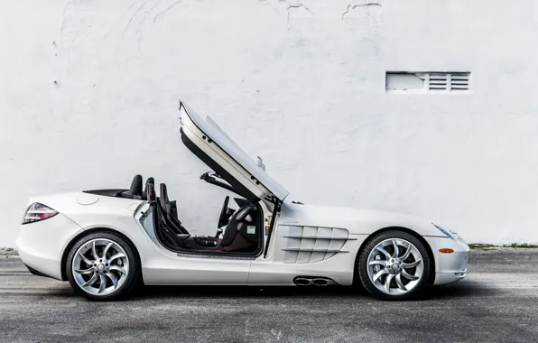 Картинка Roadster, Белый, Двери, 2009, Вид Сбоку, Mercedes-Benz SLR McLaren