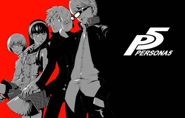 Картинка белый, красный, чёрный, персонажи, Persona 5, Персона 5