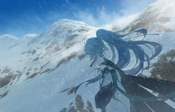 Картинка девушка, снег, горы, Honkai Impact 3, Azure Empyrea