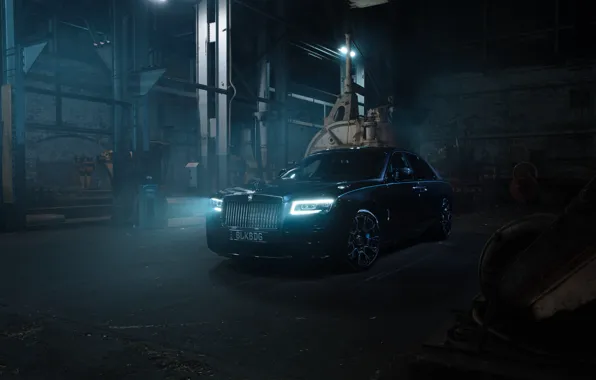 Картинка Rolls-Royce, Light, Ghost, Front, Black, Rolls-Royce Ghost, Black Badge, 2022, Rolls-Royce Black Badge Ghost