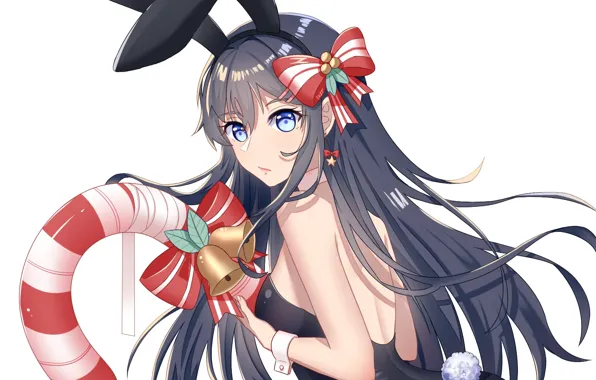 Картинка взгляд, девушка, новый год, рождество, кролик, арт, Seishun Buta Yarou wa Bunny Girl Senpai no …