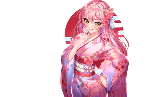Картинка girl, pink hair, anime, pretty, babe, cute, kimono, anime girl, pink kimono