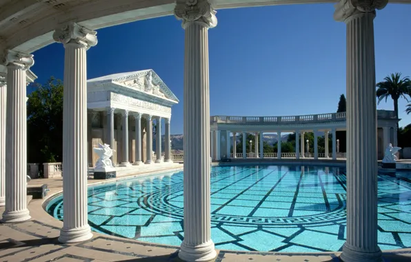 Картинка Калифорния, колонны, США, архитектура, Hearst Castle, Сан-Симеон, бассейн Нептуна