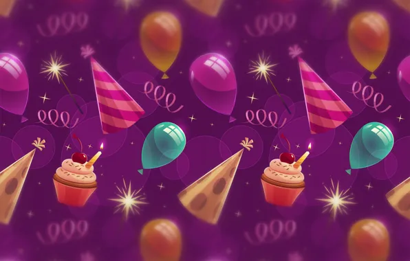 Картинка фон, текстура, background, кексы, balloons, Birthday, капкейки