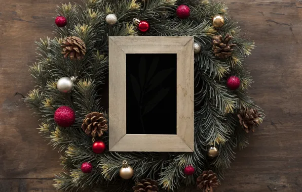 Картинка украшения, рамка, Новый Год, Рождество, Christmas, венок, wood, New Year, decoration, wreath, frame, Merry, fir …