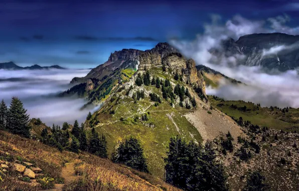 Картинка облака, пейзаж, горы, природа, Швейцария, Альпы, Бернские Альпы, Бернский Оберланд