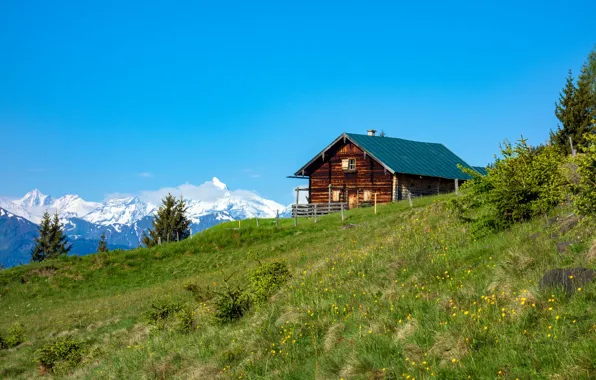 Картинка горы, Альпы, домик