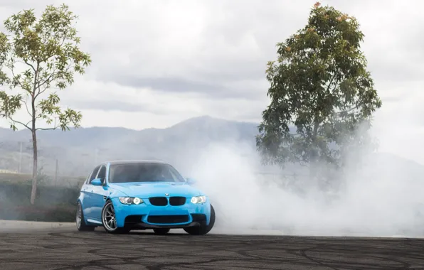 Картинка BMW, Smoke, E90, M3, Light blue